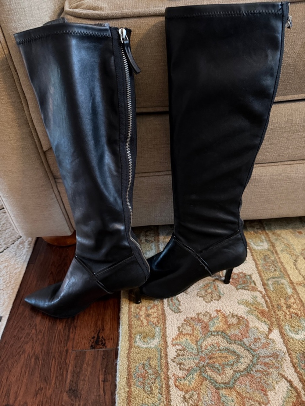 Nine West Black Over-the-Knee Leather Boots with Side Zip